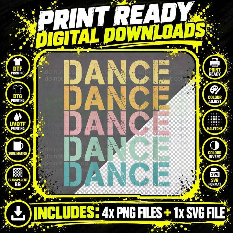 Dance Vintage Lettering for Retro Disco House Png SVG Digital Bundle