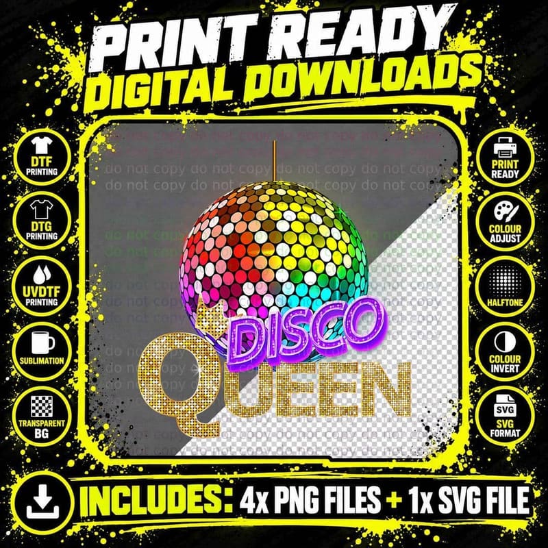 Dancing Queen Vintage Dancing 70s Disco Queen Png SVG Digital Bundle