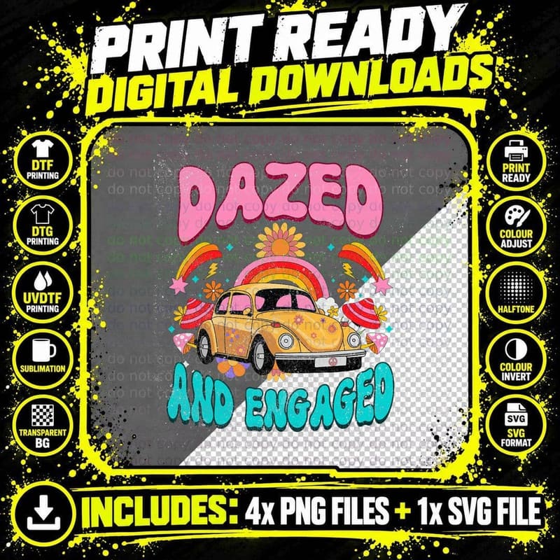 Dazed & Engaged Bride to Be Groovy 70s Bachelorette Png SVG Digital Bundle