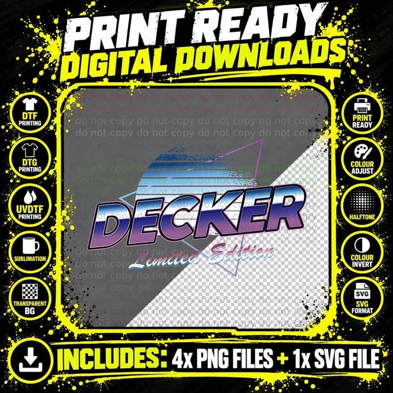 Decker Name Shirt Aesthetic Vaporwave 80s 90s Surname Png SVG Digital Bundle