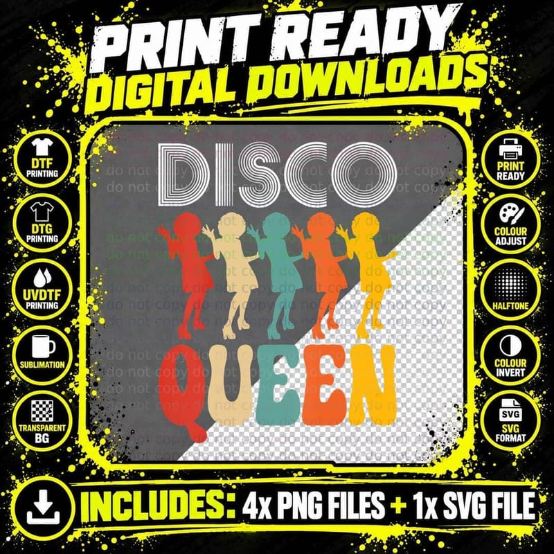 Disco Queen Girls Love Dancing to 70s Music Png SVG Digital Bundle