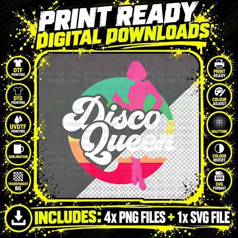 Disco Queen Retro 70s Costume for Women Cool Dance Png SVG Digital Bundle
