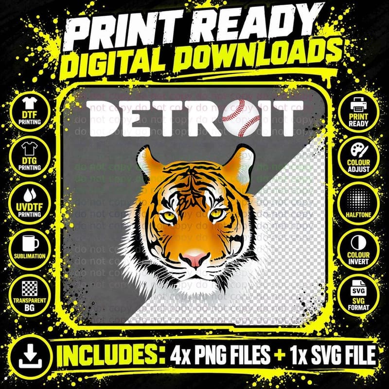 Distressed Tiger Mascot Tshirt Cool Detroit Tiger Design Png SVG Digital Bundle