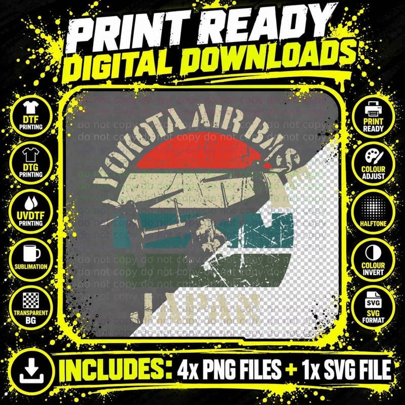 Distressed Yokota Air Base Vintage Sunset Osprey Tokyo Png SVG Digital Bundle