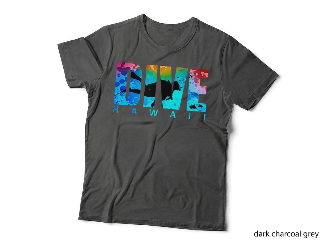 Dive Hawaii with Scuba Diver & Sharks Graphics in Vintage T-Shirt