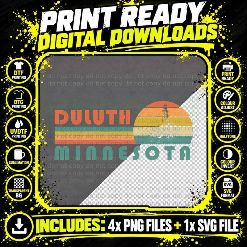 Duluth Minnesota MN Vintage Lighthouse Two Harbors Gift Png SVG Digital Bundle