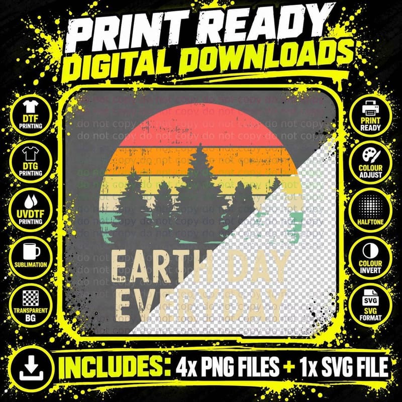 Earth Day Everyday Trees Retro Nature Environmentalist Png SVG Digital Bundle