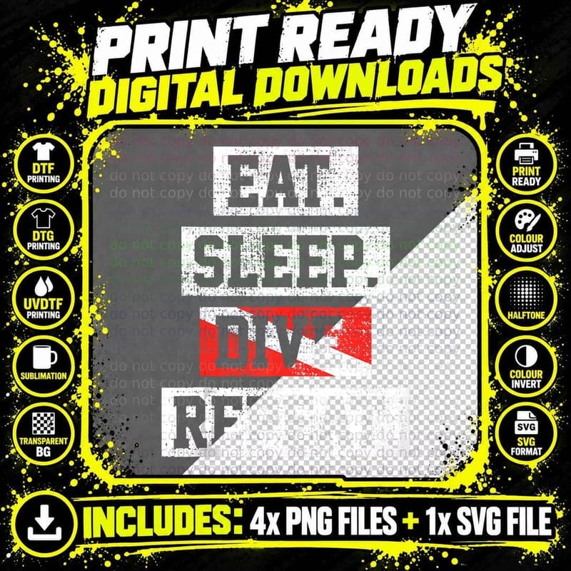 Eat Sleep Dive Vintage Scuba Free Mono Finn Flag Diving Png SVG Digital Bundle