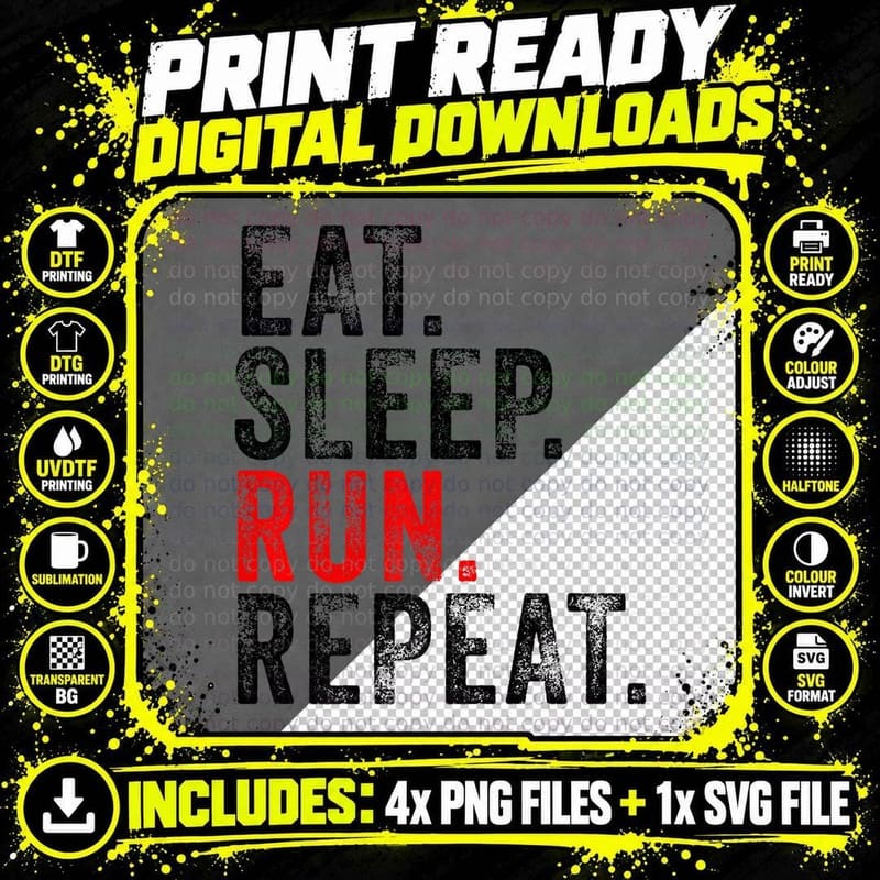 Eat Sleep Run Repeat Track and Field Marathon Running Png SVG Digital Bundle