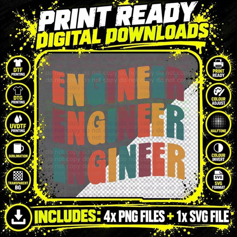 Engineer Groovy Retro Colorful Design Engineering T-Shirt Png SVG Digital Bundle