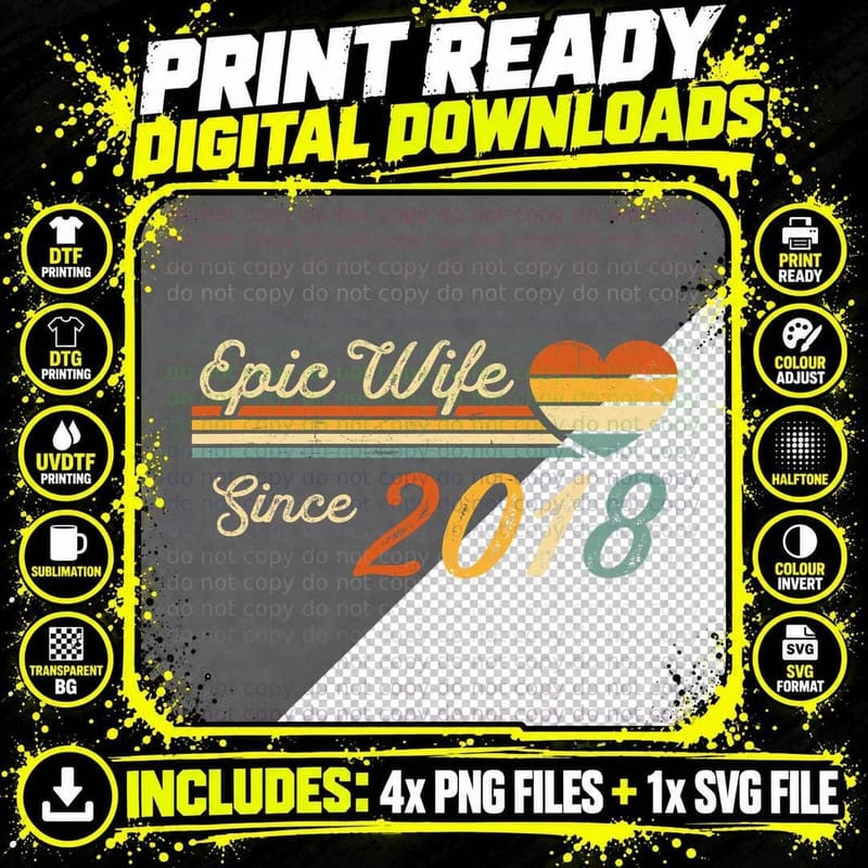 Epic Wife Since 2018 Vintage 5th Wedding Anniversary Png SVG Digital Bundle