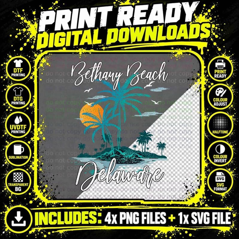 Family Vacation Retro Sunset Delaware Bethany Beach Png SVG Digital Bundle