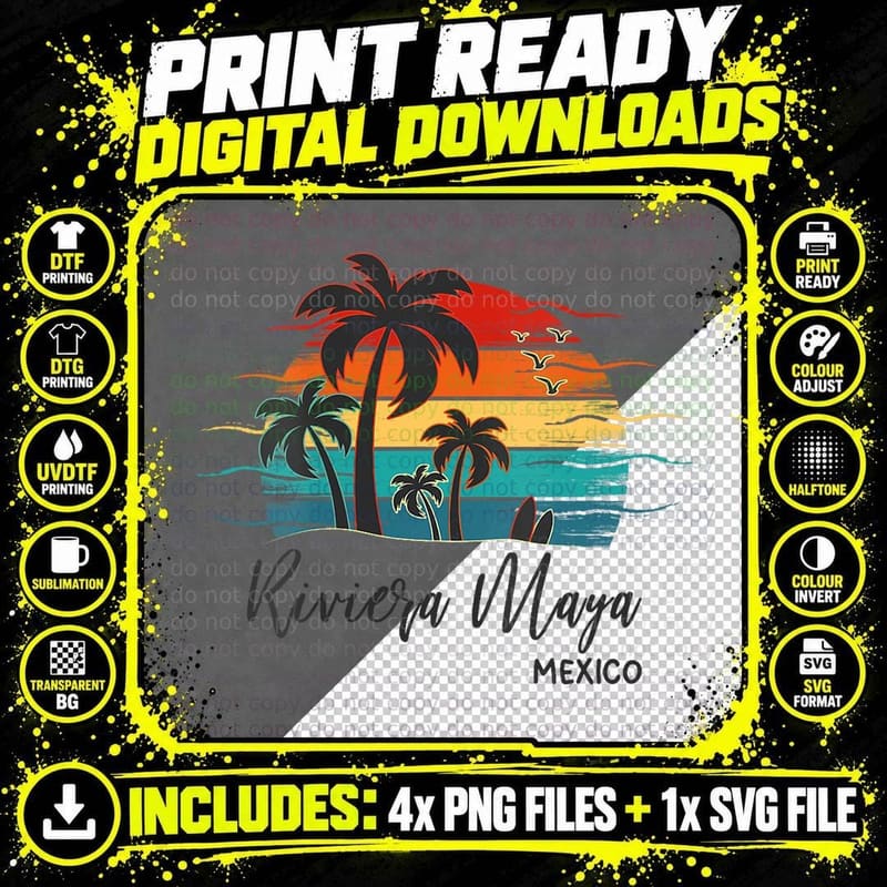 Family Vacation Retro Vintage Mexico Riviera Maya Beach Png SVG Digital Bundle