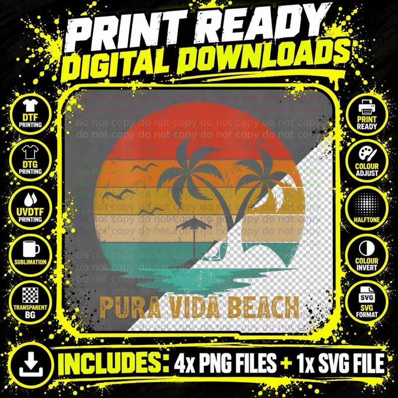 Family Vacation Retro Vintage Pura Vida Beach Png SVG Digital Bundle