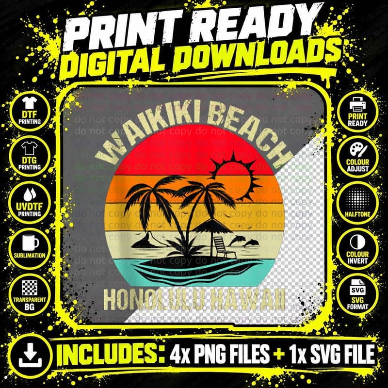 Family Vacation Vintage Retro Honolulu Hawaii Waikiki Png SVG Digital Bundle