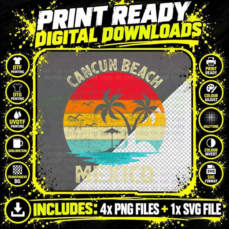 Family Vacation Vintage Retro Mexico Cancun Beach T-Shirt Png SVG Digital Bundle