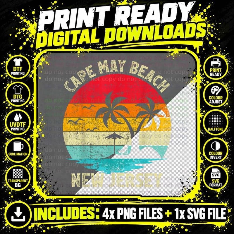 Family Vacation Vintage Retro New Jersey Cape May Beach Png SVG Digital Bundle