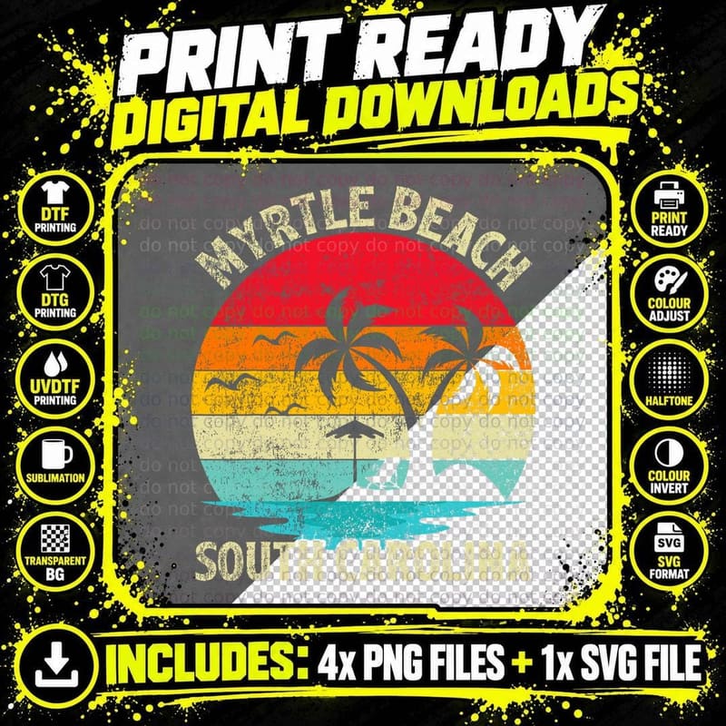 Family Vacation Vintage Retro South Carolina Myrtle Png SVG Digital Bundle