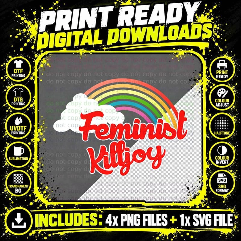 Feminist Killjoy Feminism Retro Rainbow T-Shirt Png SVG Digital Bundle
