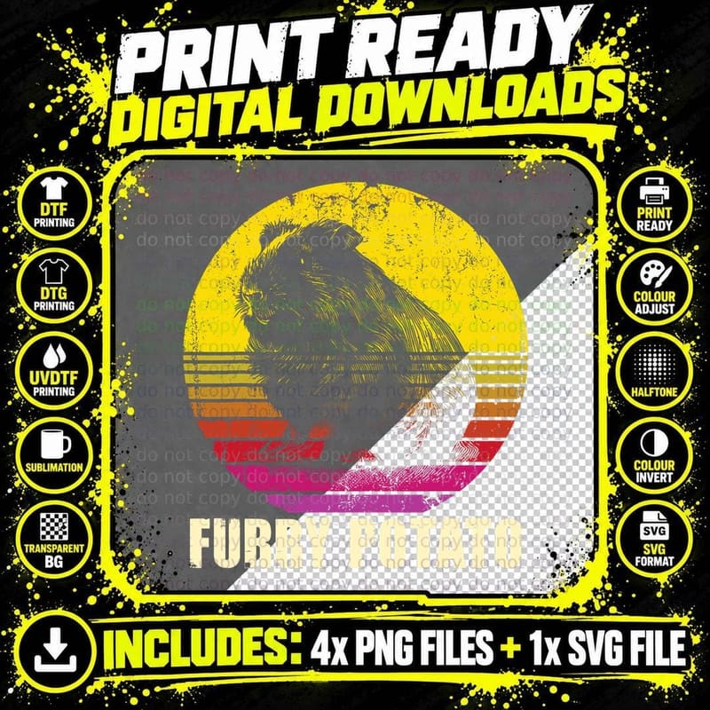 Furry Potato - Retro Vintage Guinea Pig Owner Animal Png SVG Digital Bundle