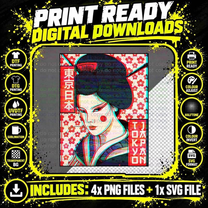 Geisha Tokyo Japan Vaporwave Aesthetic Vintage T-Shirt Png SVG Digital Bundle