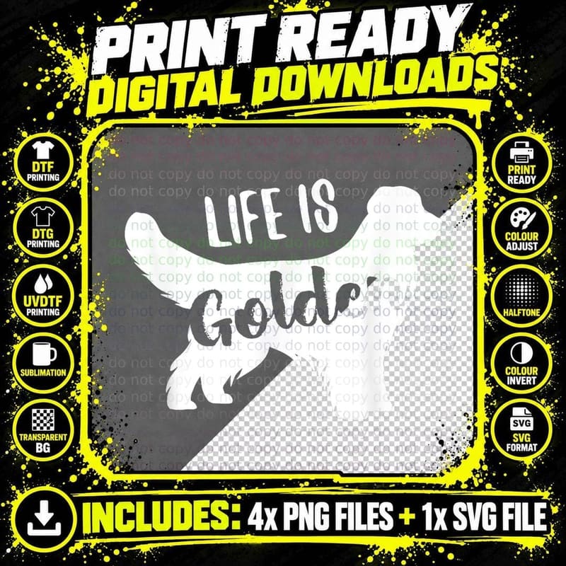 Golden Retriever Hund Life Is Golden Retro Vintage Png SVG Digital Bundle