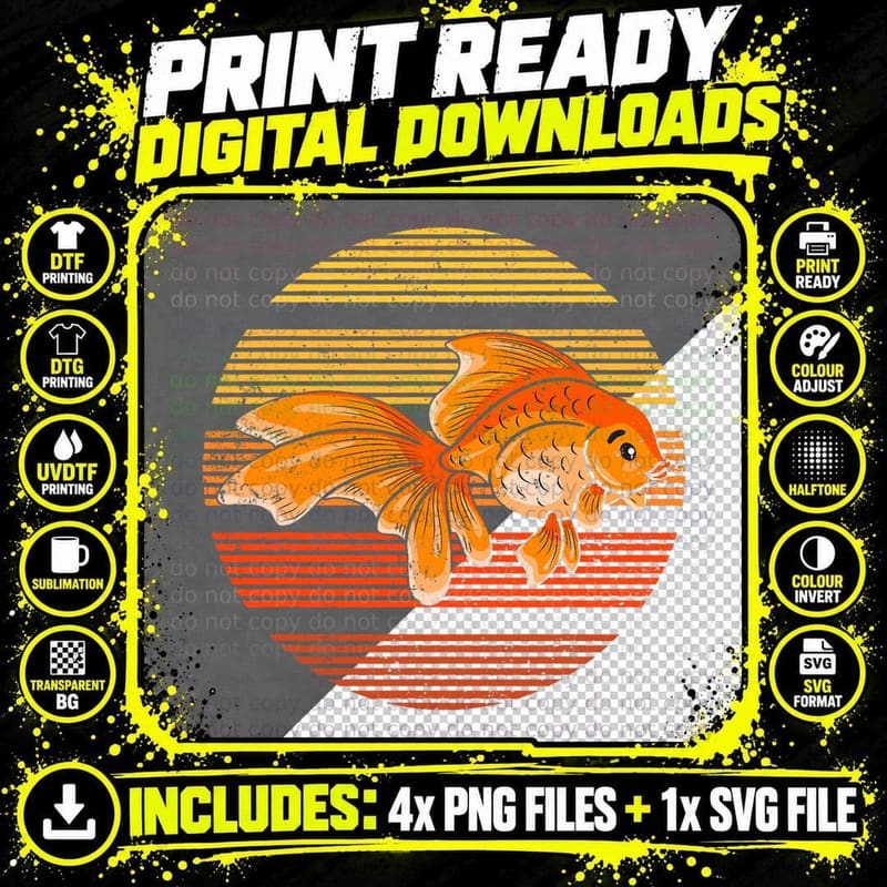 Goldfish Fish Lover Gift Vintage Retro Goldfish T-Shirt Png SVG Digital Bundle