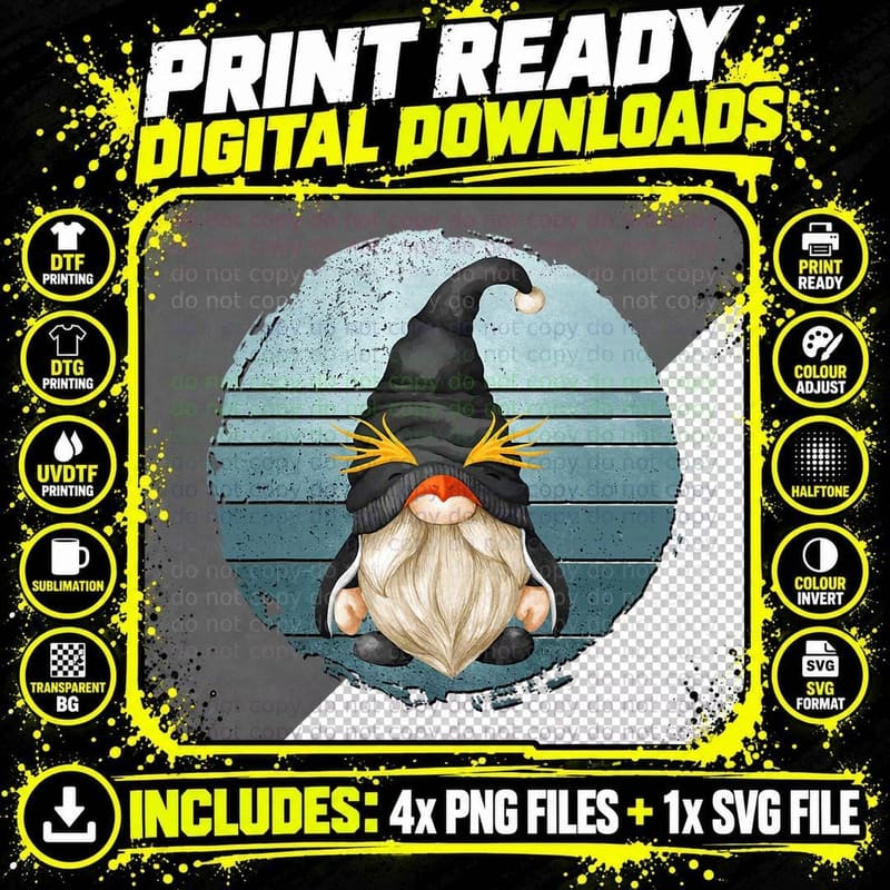 Grandpa Penguin Gnome Retro Sunset Graphic for Penguin Png SVG Digital Bundle