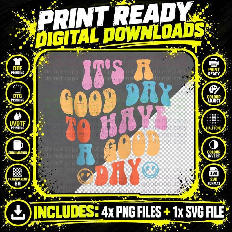 Groovy Face It's a Good Day to Have a Good Day Png SVG Digital Bundle