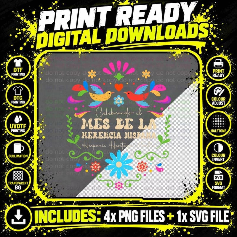 Groovy Hispanic Heritage Month Mes De La Herencia Png SVG Digital Bundle