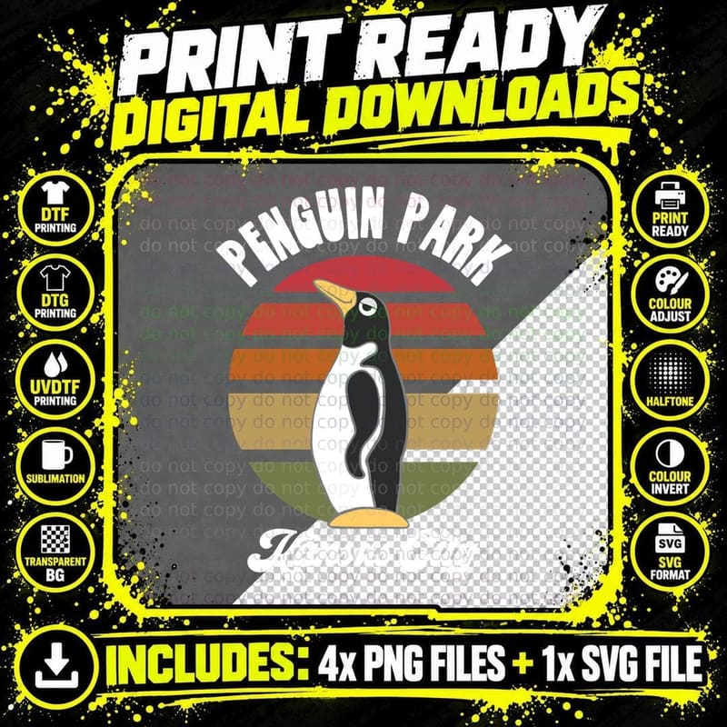 Groovy Penguin Park Pullover Hoodie, Retro Style Png SVG Digital Bundle