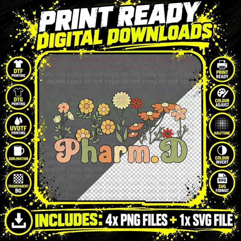 Groovy Pharmd Flowers Doctor of Pharmacy T-Shirt Png SVG Digital Bundle