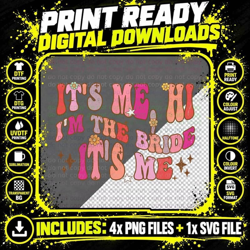Groovy Retro Vintage It's Me Hi I'm the Bride T-Shirt Png SVG Digital Bundle