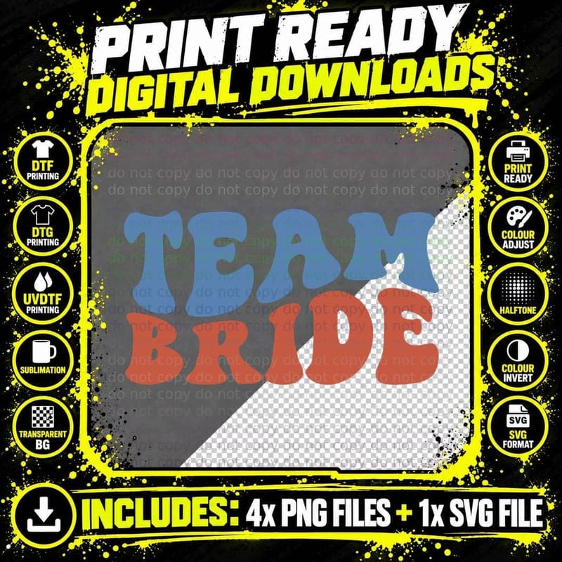 Groovy Team Bride Bridal Wedding Honeymoon Engagement Png SVG Digital Bundle