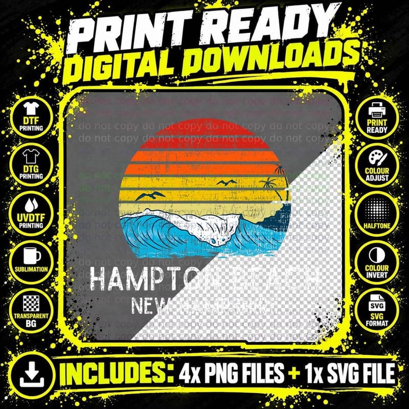 Hampton Beach NH Vintage Beach Ocean Family Vacation Png SVG Digital Bundle