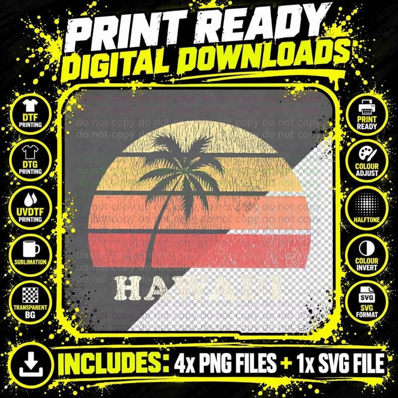 Hawaii Vintage 70s Retro Throwback Design T-Shirt Png SVG Digital Bundle