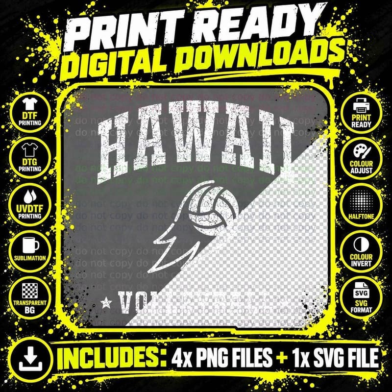 Hawaii Volleyball Vintage Gameday Retro Volleyball Lover Png SVG Digital Bundle