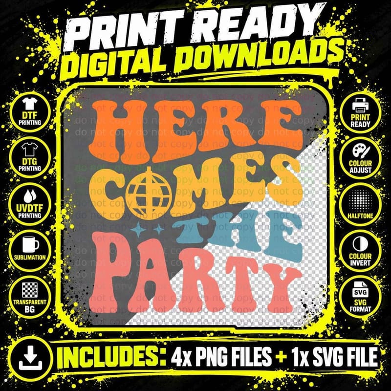 Here Come the Party Bride Bridesmaid Groovy Bachelorette Png SVG Digital Bundle