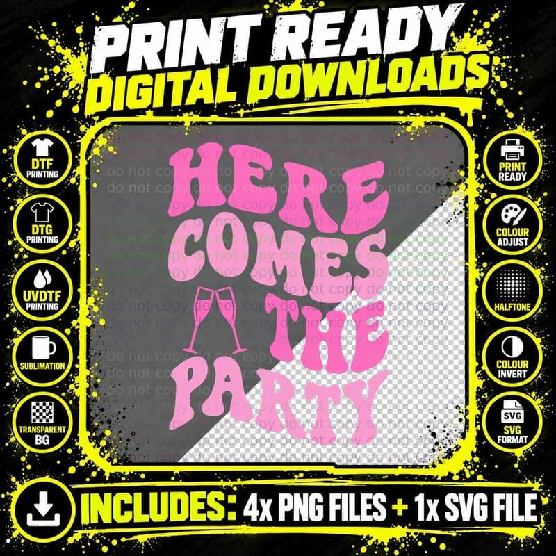 Here Come the Party Bride Groovy Bachelorette Party Png SVG Digital Bundle