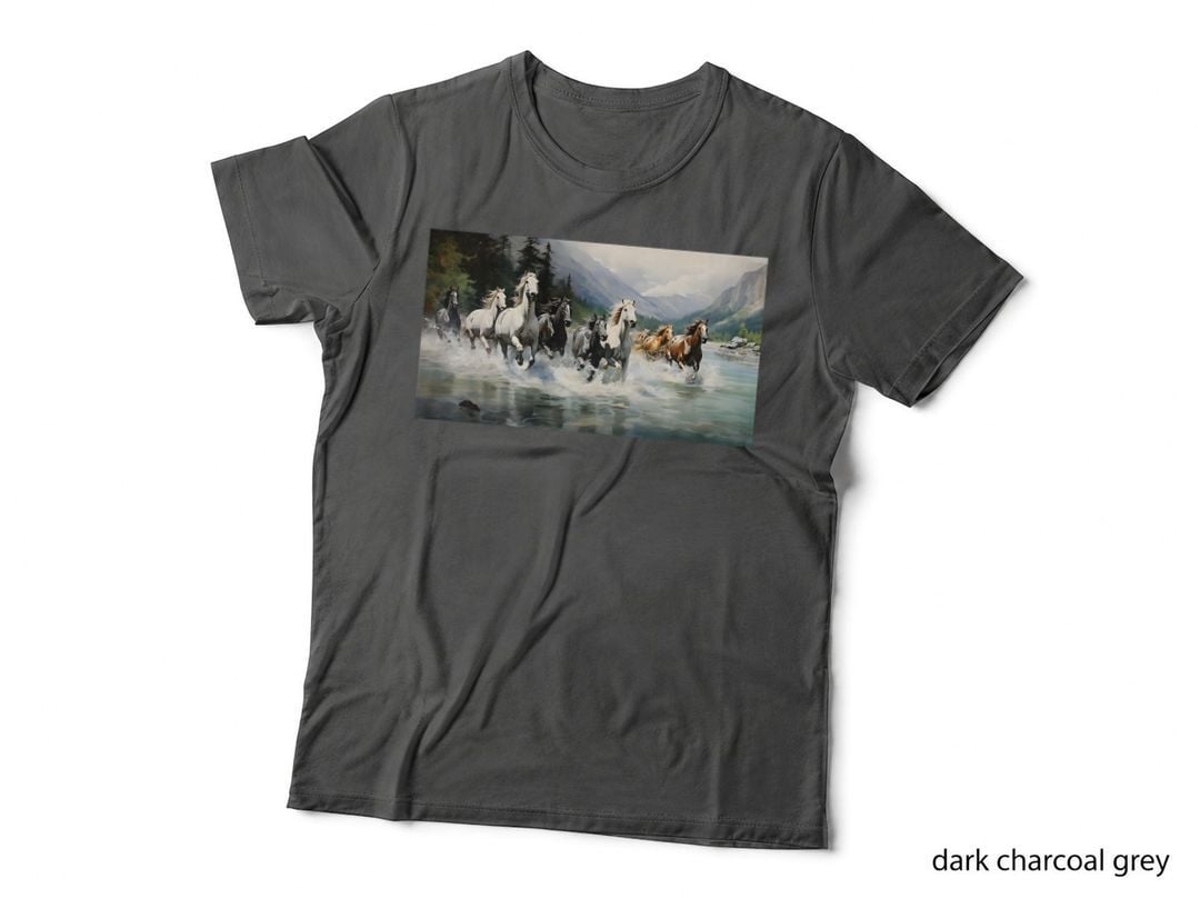 Horses in Nature Landscape Vintage Art, Retro Lover T-Shirt