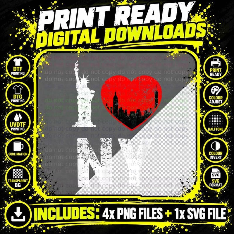 I Heart Love NY New York City NYC Classic Font T-Shirt Png SVG Digital Bundle