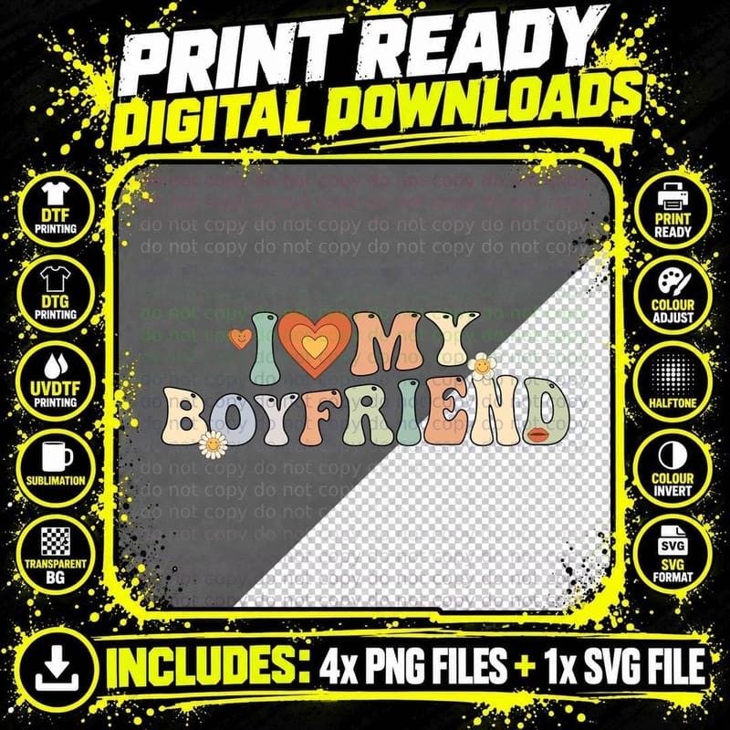 I Love My Boyfriend Groovy Retro I Red Heart My Png SVG Digital Bundle