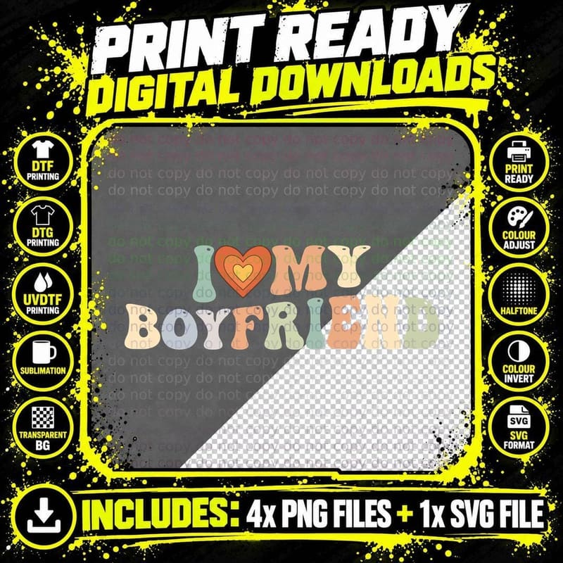 I Love My Boyfriend Groovy Retro I Red Heart My Png SVG Digital Bundle