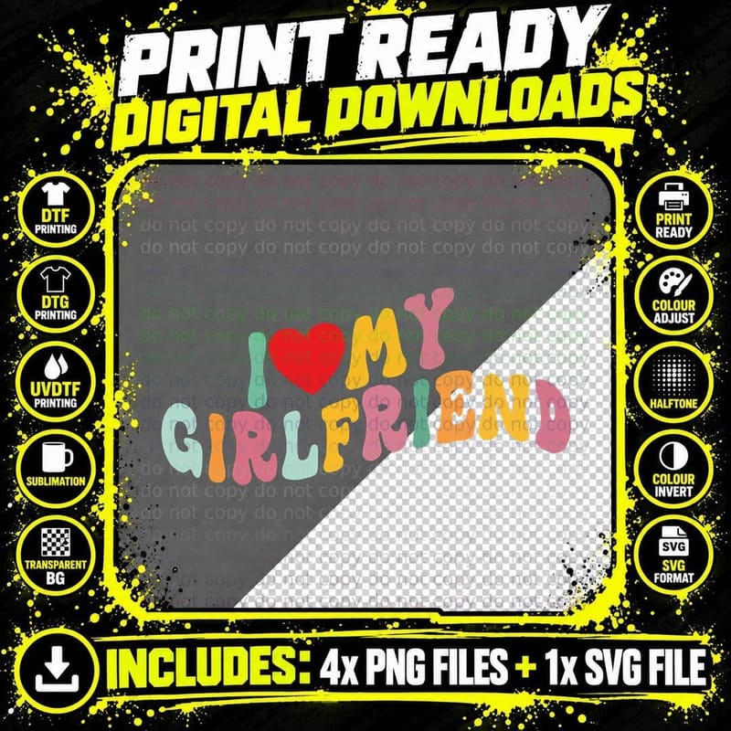 I Love My Girlfriend Groovy I Red Heart My Girlfriend GF Png SVG Digital Bundle