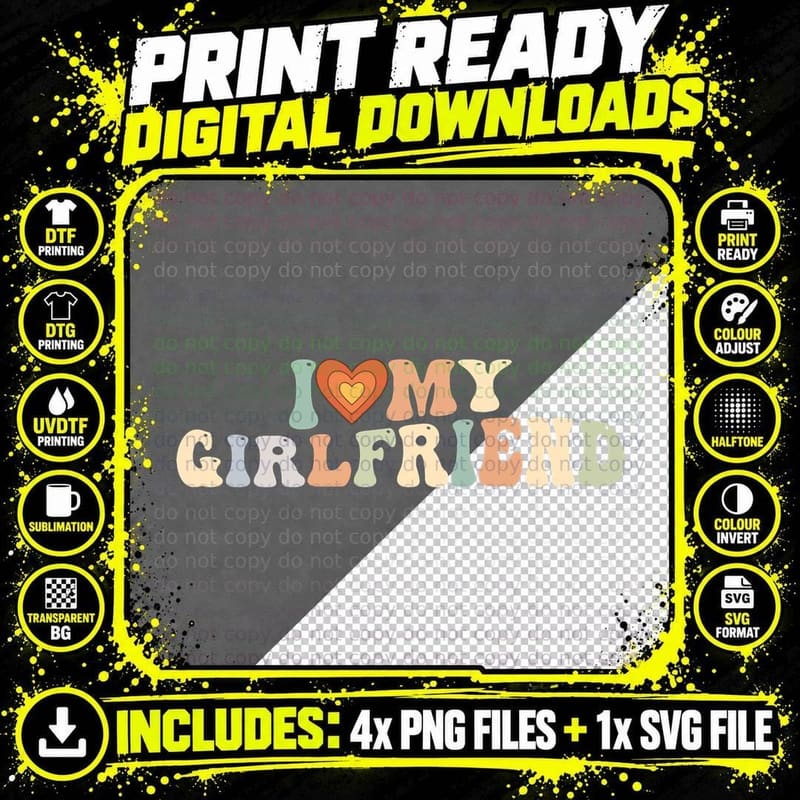 I Love My Girlfriend Groovy Retro I Red Heart My Png SVG Digital Bundle