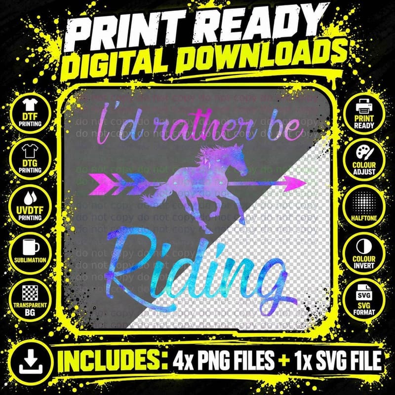 I'd Rather BE Riding Horses Equestrian Rider Vintage Png SVG Digital Bundle