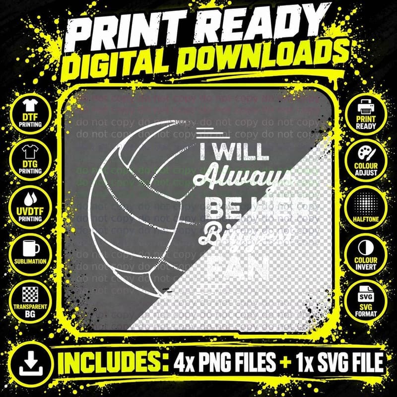 I'll Always Be Her Biggest Fan Volleyball Lover Vintage Png SVG Digital Bundle