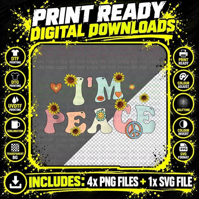 I'm Peace I Come in Peace Matching Groovy Retro Zip Png SVG Digital Bundle