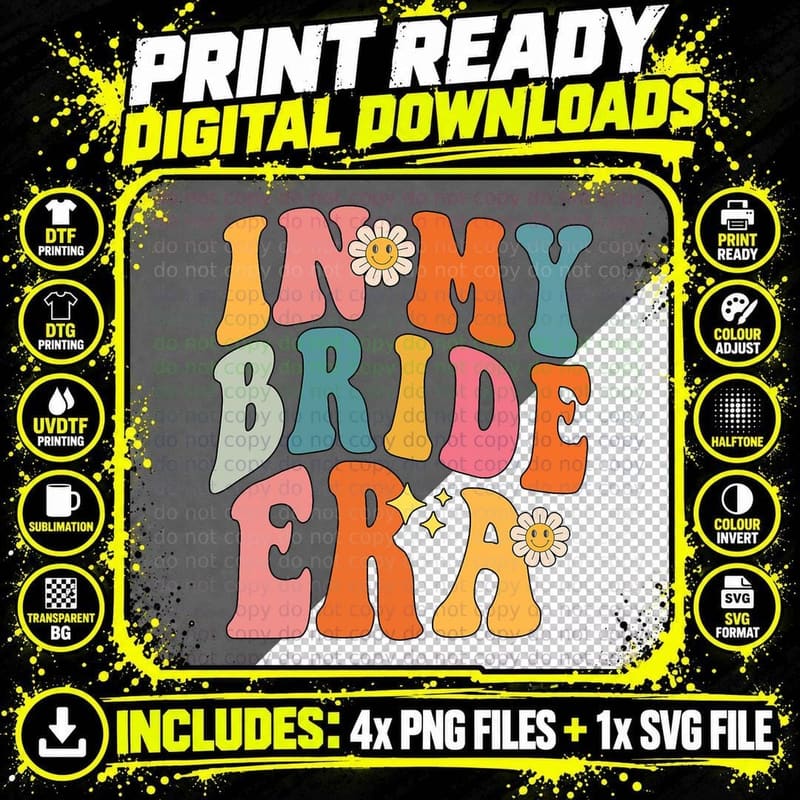 In My Bride Era Groovy Engagement Fiance Bachelorette Png SVG Digital Bundle