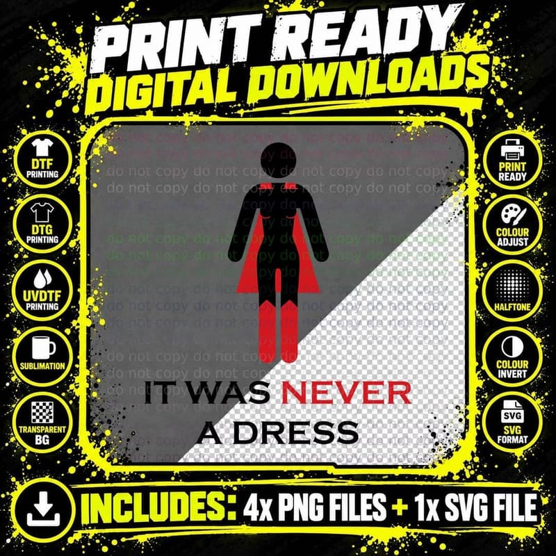 It Was Never a Dress Feminist Gender Equality Retro Png SVG Digital Bundle